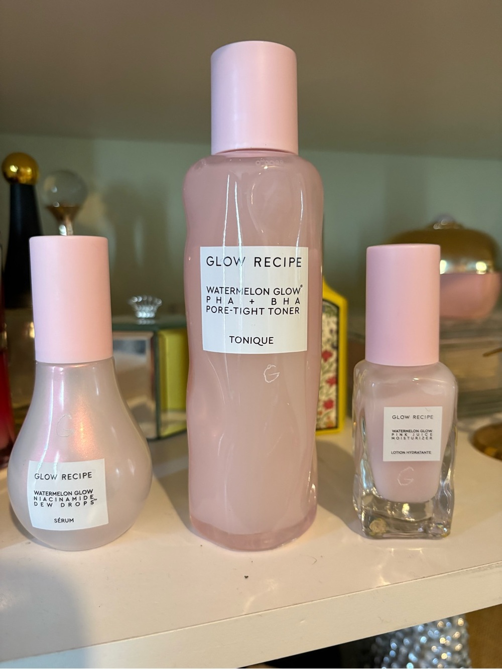 New 3x Glow Recipe Watermelon Glow Toner & Serums Trio - Soft Pink